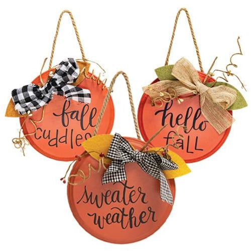 Sweater Weather Round Hanging Sign w/Burlap Bow 3 Asstd.