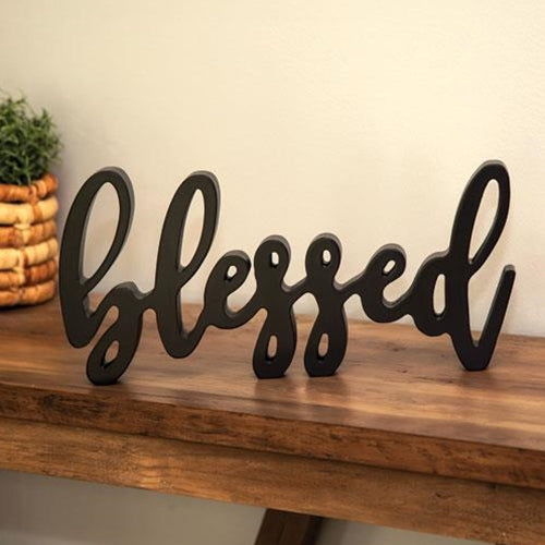 Blessed Script Word Shelf Sitter