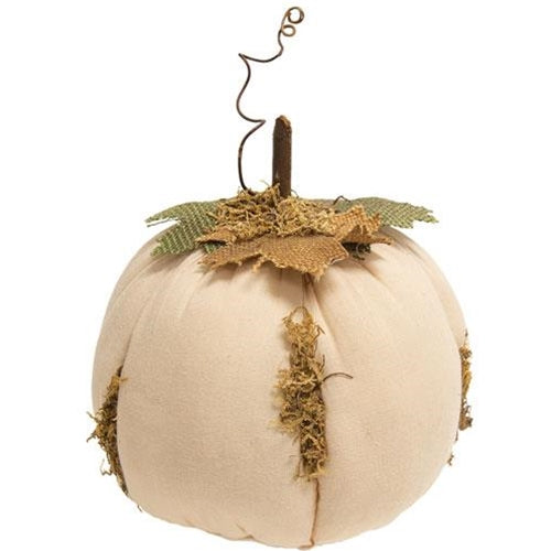 Mossy White Stuffed Pumpkin 6.5" x 7.5"