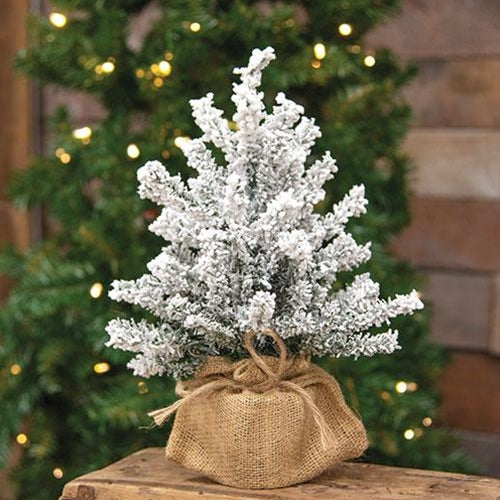 Flocked Mini Pine Tree w/Burlap Base 12"