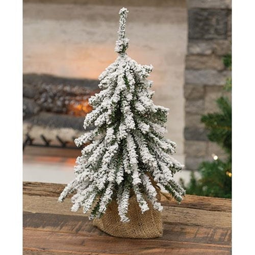 Flocked Mini Downswept Tree With Burlap Base 15"