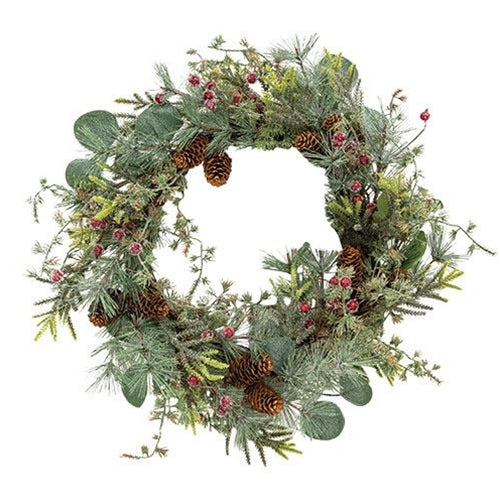 Icy Bristle Pine & Berry Wreath 24"