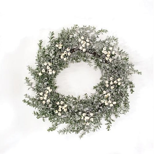 Snow Berries & Icy Boxwood Wreath 22"