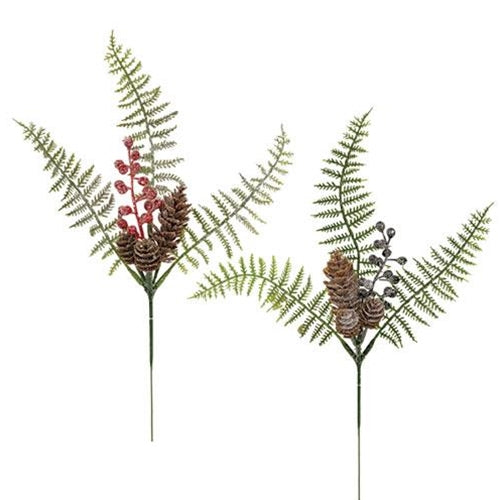 Winter Berry Pinecone & Fern Pick 2 Asstd.