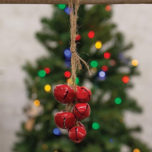 Red Jingle Bells Cluster on Jute