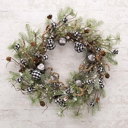 Black & White Country Gingham Bells Wreath 24"