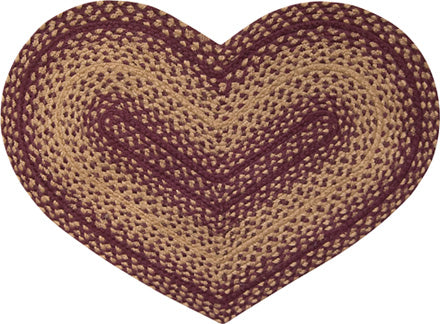 Burgundy/Tan Braided Heart Rug