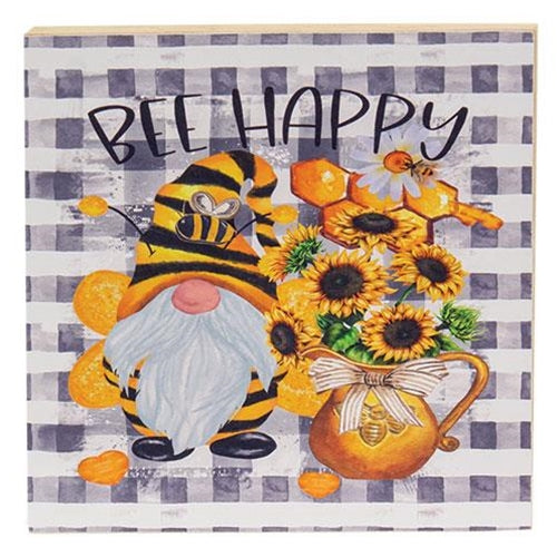 Bee Happy Bumblebee Gnome Square Block