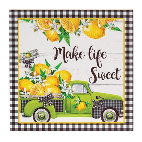 Make Life Sweet Lemon Truck Square Block