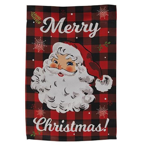 Merry Christmas Santa Buffalo Check Garden Flag