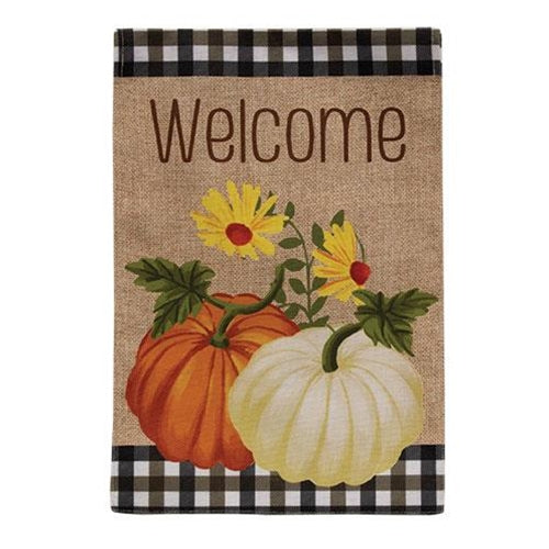 Welcome Pumpkins Burlap Garden Flag