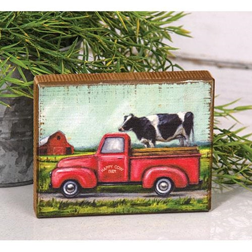 Happy Cow Farm Truck Distressed Block