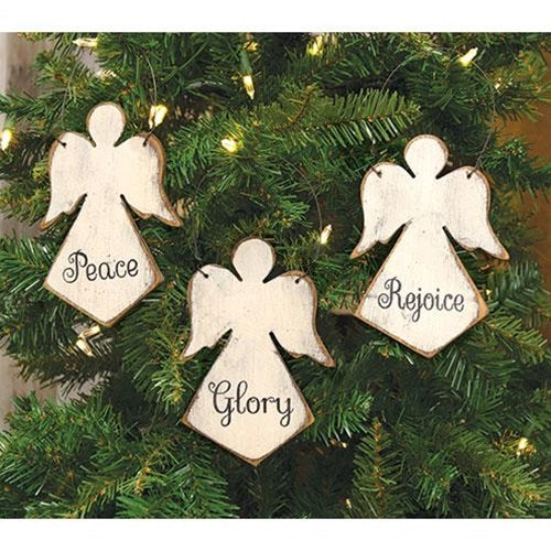 Distressed Wooden Angel Word Ornament 3 Asstd.