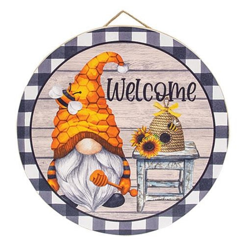 Honeybee Gnome Hanging Round Sign