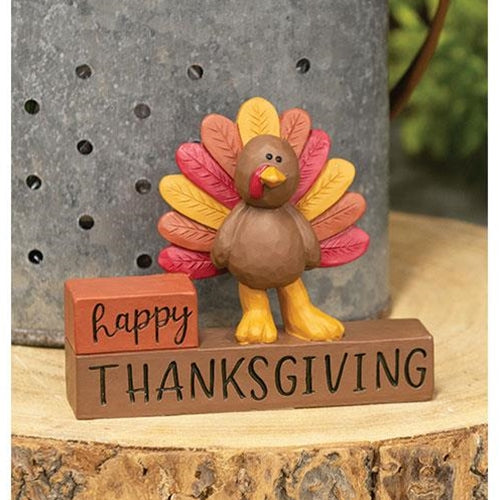 Happy Thanksgiving Resin Block w/Turkey