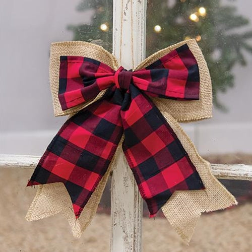 Buffalo Check and Burlap Bow