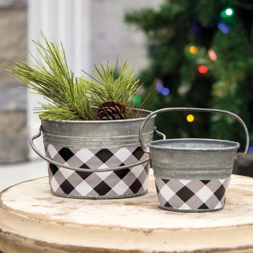 Black & White Buffalo Check Mini Oval Pail