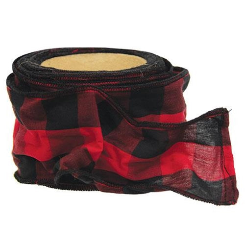 Wired Red & Black Buffalo Check Ribbon 3" x 9 Yds.