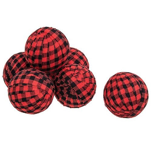 6/Set Red & Black Buffalo Check Rag Balls