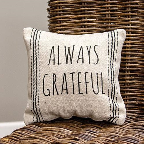 Always Grateful Striped Natural Pillow