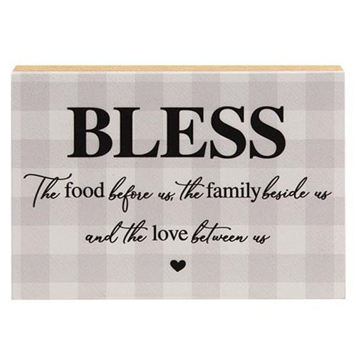 Bless the Food Checked Shelf Sitter 8" x 5.5"