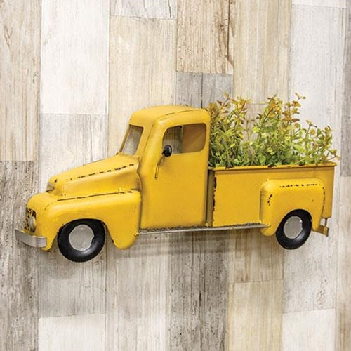 Yellow Distressed Metal Wall Truck