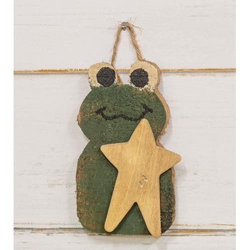 Rustic Wood Froggy w/Star Ornament