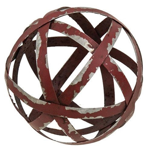 Distressed Red Metal Band Sphere 4"