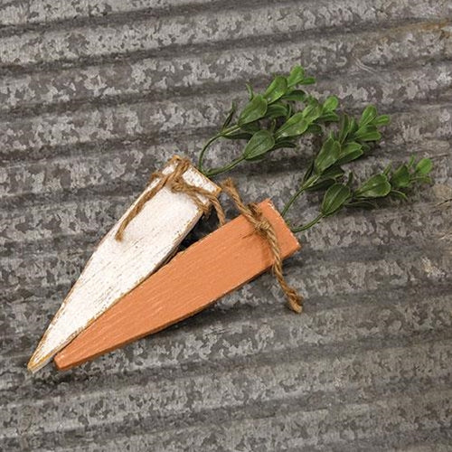 White or Orange Small Rustic Wood Carrot 2 Asstd.