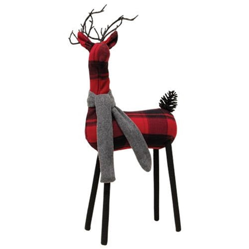 Black & Red Plaid Standing Deer w/Scarf 2 Asstd.