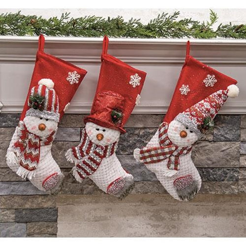 Plush Snowman Stocking 3 Asstd.