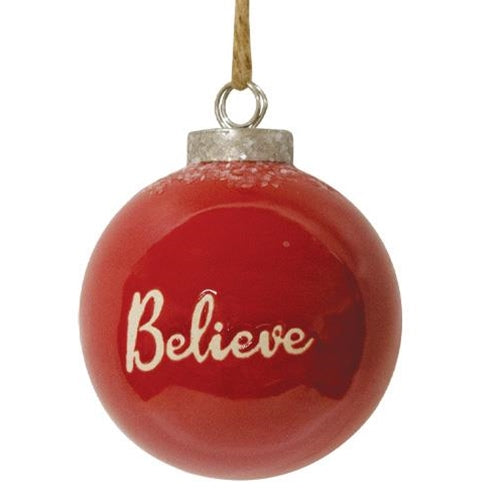 Red Ceramic Ornament "Believe"