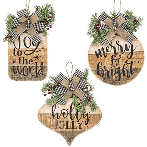 Slat Wood Christmas Ornament Sign 3 Asstd.