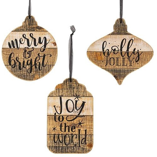 Slat Wood Christmas Sign Ornament 3 Asstd.