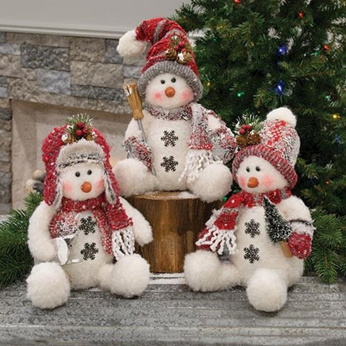 Plush Sitting Snowman 11"H 3 Asstd.