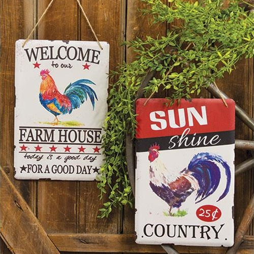 Metal Rooster Sign 2 Asstd.