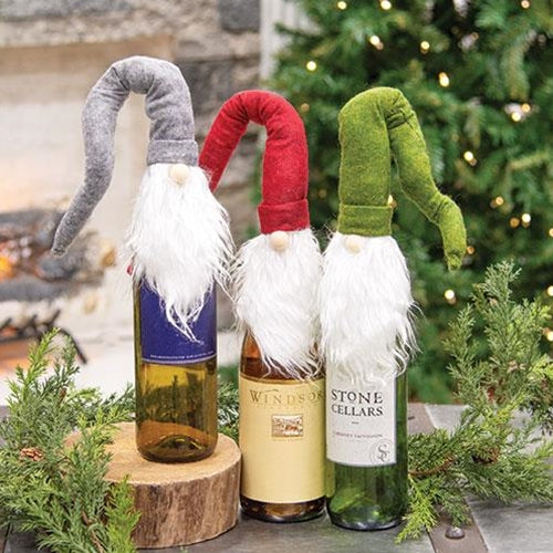 Long Hat Gnome Wine Bottle Topper 3 Asstd.