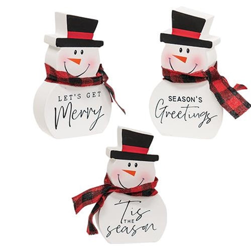 Chunky Wood Christmas Sayings Snowman 3 Asstd.