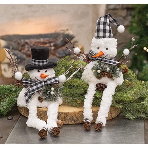 Buffalo Check Dangle Leg Snowman Sitter 2 Asstd.