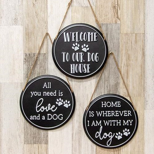 Embossed Round Metal Dog Sign 3 Asstd.