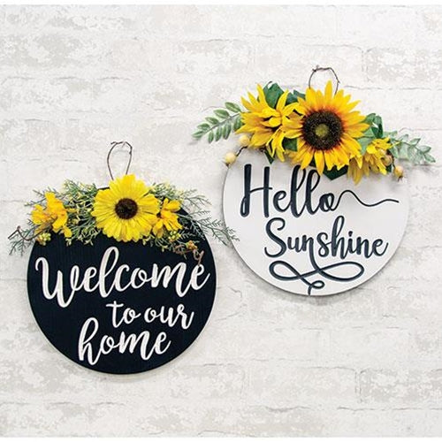 Engraved Round Floral Home Sign 2 Asstd.