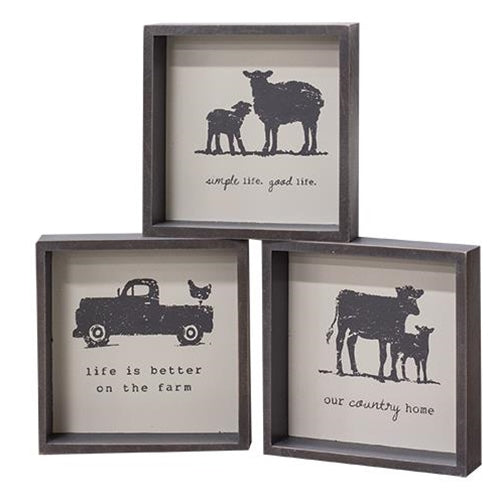 Simple Life Animal Farm Shadowbox Sign 3 Asstd.