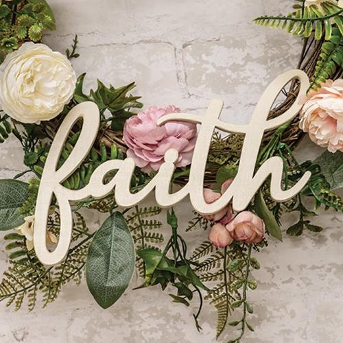 Hanging Ivory Script Faith Sign