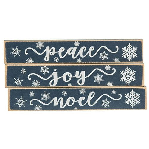 Joy Peace Noel Snowflake Mini Stick 3 Asstd.