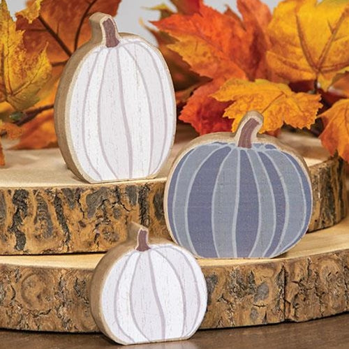 3/Set White & Gray Chunky Pumpkin Sitters