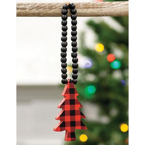 Red & Black Buffalo Check Beaded Christmas Tree Ornament