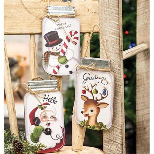 Hello Santa Mason Jar Hanger 3 asstd.