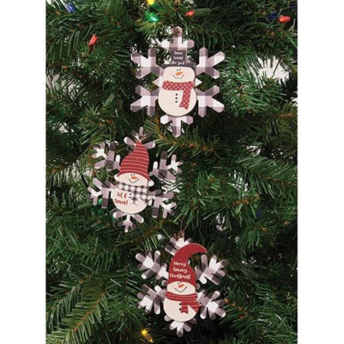 Buffalo Check Snowman Snowflake Sayings Ornament 3 Asstd.