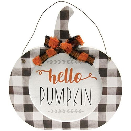 Hello Pumpkin Hanging Buffalo Check Pumpkin