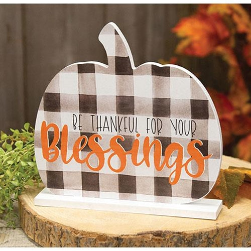 Be Thankful for Your Blessings Buffalo Check Pumpkin on Base